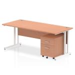 Impulse 1800 x 800mm Straight Office Desk Beech Top White Cantilever Leg Workstation 2 Drawer Mobile Pedestal I003926