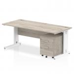 Impulse 1800 x 800mm Straight Office Desk Grey Oak Top White Cable Managed Leg Workstation 2 Drawer Mobile Pedestal I003927