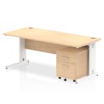 Impulse 1800 x 800mm Straight Office Desk Maple Top White Cable Managed Leg Workstation 2 Drawer Mobile Pedestal I003928