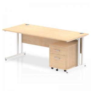 Impulse 1800 x 800mm Straight Office Desk Maple Top White Cantilever