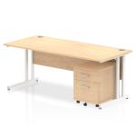 Impulse 1800 x 800mm Straight Office Desk Maple Top White Cantilever Leg Workstation 2 Drawer Mobile Pedestal I003929
