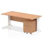 Impulse 1800 x 800mm Straight Office Desk Oak Top White Cable Managed Leg Workstation 2 Drawer Mobile Pedestal I003930