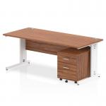 Impulse 1800 x 800mm Straight Office Desk Walnut Top White Cable Managed Leg Workstation 2 Drawer Mobile Pedestal I003932