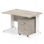 Impulse 1200 x 800mm Straight Office Desk Grey Oak Top White Cable Managed Leg Workstation 3 Drawer Mobile Pedestal I003936