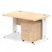 Impulse 1200 x 800mm Straight Office Desk Maple Top White Cable Managed Leg Workstation 3 Drawer Mobile Pedestal I003937