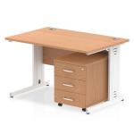Impulse 1200 x 800mm Straight Office Desk Oak Top White Cable Managed Leg Workstation 3 Drawer Mobile Pedestal I003939