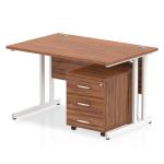 Impulse 1200 x 800mm Straight Office Desk Walnut Top White Cantilever Leg Workstation 3 Drawer Mobile Pedestal I003942