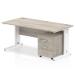 Impulse 1600 x 800mm Straight Office Desk Grey Oak Top White Cable Managed Leg Workstation 3 Drawer Mobile Pedestal I003949
