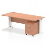 Impulse 1800 x 800mm Straight Office Desk Beech Top White Cable Managed Leg Workstation 3 Drawer Mobile Pedestal I003953