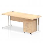 Impulse 1800 x 800mm Straight Office Desk Maple Top White Cantilever Leg Workstation 3 Drawer Mobile Pedestal I003957