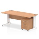 Impulse 1800 x 800mm Straight Office Desk Oak Top White Cable Managed Leg Workstation 3 Drawer Mobile Pedestal I003958