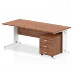 Impulse 1800 x 800mm Straight Office Desk Walnut Top White Cable Managed Leg Workstation 3 Drawer Mobile Pedestal I003960