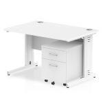 Impulse 1200 x 800mm Straight Office Desk White Top White Cable Managed Leg Workstation 2 Drawer Mobile Pedestal I003962