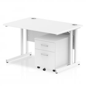 Impulse 1200 x 800mm Straight Office Desk White Top White Cantilever Leg Workstation 2 Drawer Mobile Pedestal I003963