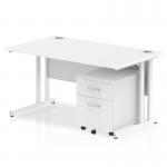 Impulse 1400 x 800mm Straight Office Desk White Top White Cantilever Leg Workstation 2 Drawer Mobile Pedestal I003965