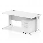 Impulse 1600 x 800mm Straight Office Desk White Top White Cable Managed Leg Workstation 2 Drawer Mobile Pedestal I003966