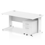 Impulse 1600 x 800mm Straight Office Desk White Top White Cable Managed Leg Workstation 2 Drawer Mobile Pedestal I003966