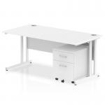 Impulse 1600 x 800mm Straight Office Desk White Top White Cantilever Leg Workstation 2 Drawer Mobile Pedestal I003967