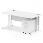 Impulse 1600 x 800mm Straight Office Desk White Top White Cantilever Leg Workstation 2 Drawer Mobile Pedestal I003967