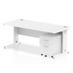 Impulse 1800 x 800mm Straight Office Desk White Top White Cable Managed Leg Workstation 2 Drawer Mobile Pedestal I003968