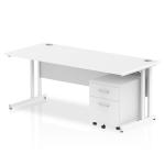 Impulse 1800 x 800mm Straight Office Desk White Top White Cantilever Leg Workstation 2 Drawer Mobile Pedestal I003969