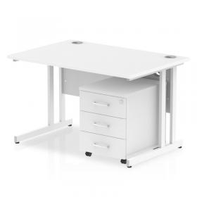 Impulse 1200 x 800mm Straight Office Desk White Top White Cantilever Leg Workstation 3 Drawer Mobile Pedestal I003971