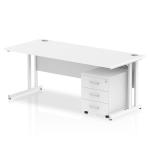 Impulse 1800 x 800mm Straight Office Desk White Top White Cantilever Leg Workstation 3 Drawer Mobile Pedestal I003975