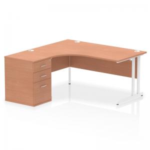 Impulse 1600mm Left Crescent Office Desk Beech Top White Cantilever