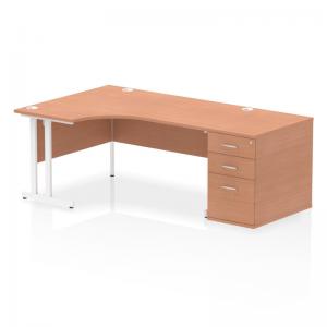 Impulse 1600mm Left Crescent Office Desk Beech Top White Cantilever