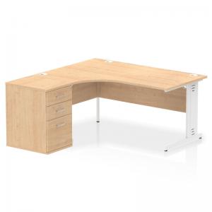Impulse 1600mm Left Crescent Office Desk Maple Top White Cable Managed