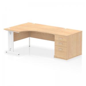 Impulse 1600mm Left Crescent Office Desk Maple Top White Cable Managed