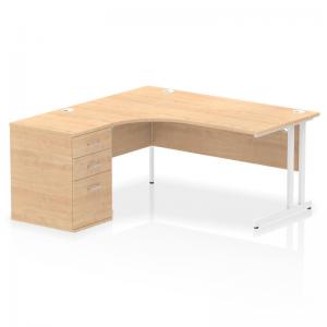 Impulse 1600mm Left Crescent Office Desk Maple Top White Cantilever