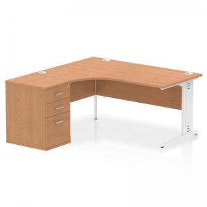 Impulse 1600mm Left Crescent Office Desk Oak Top White Cable Managed