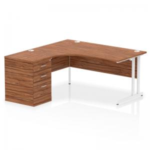 Impulse 1600mm Left Crescent Office Desk Walnut Top White Cantilever