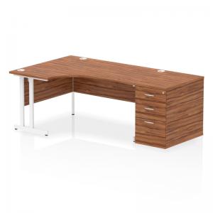 Impulse 1600mm Left Crescent Office Desk Walnut Top White Cantilever