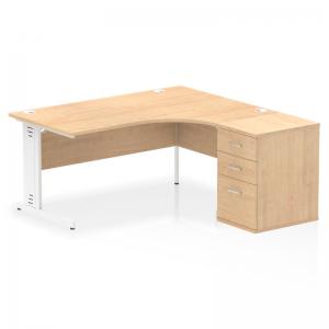 Impulse 1600mm Right Crescent Office Desk Maple Top White Cable