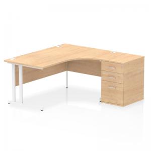 Impulse 1600mm Right Crescent Office Desk Maple Top White Cantilever