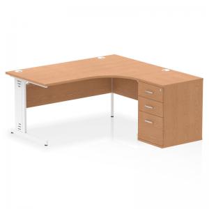 Impulse 1600mm Right Crescent Office Desk Oak Top White Cable Managed