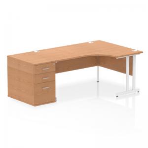 Impulse 1600mm Right Crescent Office Desk Oak Top White Cantilever Leg