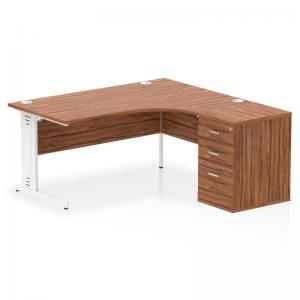 Impulse 1600mm Right Crescent Office Desk Walnut Top White Cable