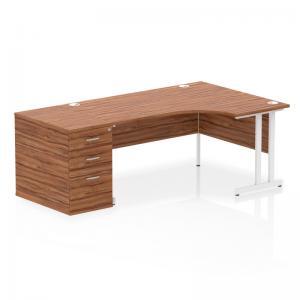 Impulse 1600mm Right Crescent Office Desk Walnut Top White Cantilever