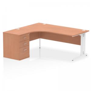 Impulse 1800mm Left Crescent Office Desk Beech Top White Cable Managed
