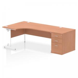 Impulse 1800mm Left Crescent Office Desk Beech Top White Cable Managed