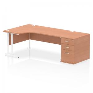 Impulse 1800mm Left Crescent Office Desk Beech Top White Cantilever
