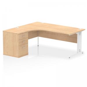 Impulse 1800mm Left Crescent Office Desk Maple Top White Cable Managed