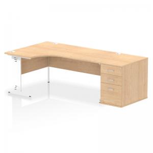 Impulse 1800mm Left Crescent Office Desk Maple Top White Cable Managed