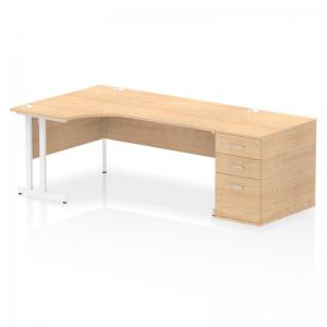 Impulse 1800mm Left Crescent Office Desk Maple Top White Cantilever