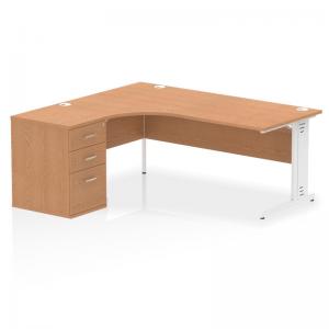 Impulse 1800mm Left Crescent Office Desk Oak Top White Cable Managed