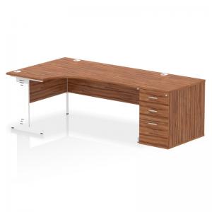 Impulse 1800mm Left Crescent Office Desk Walnut Top White Cable