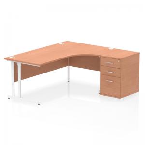 Impulse 1800mm Right Crescent Office Desk Beech Top White Cantilever